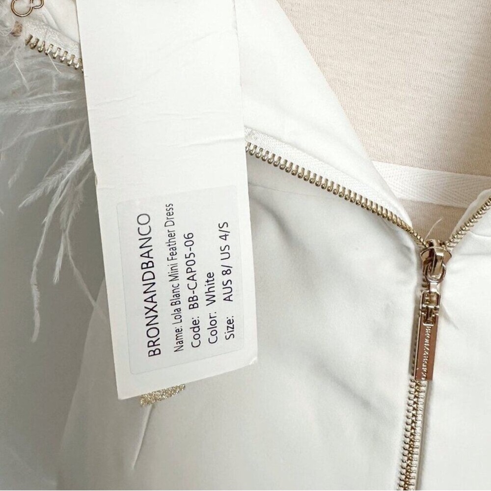 Bronx and Banco Lola Blanc Strapless Feather Mini Dress, small size 4 NWT - Picture 8 of 8